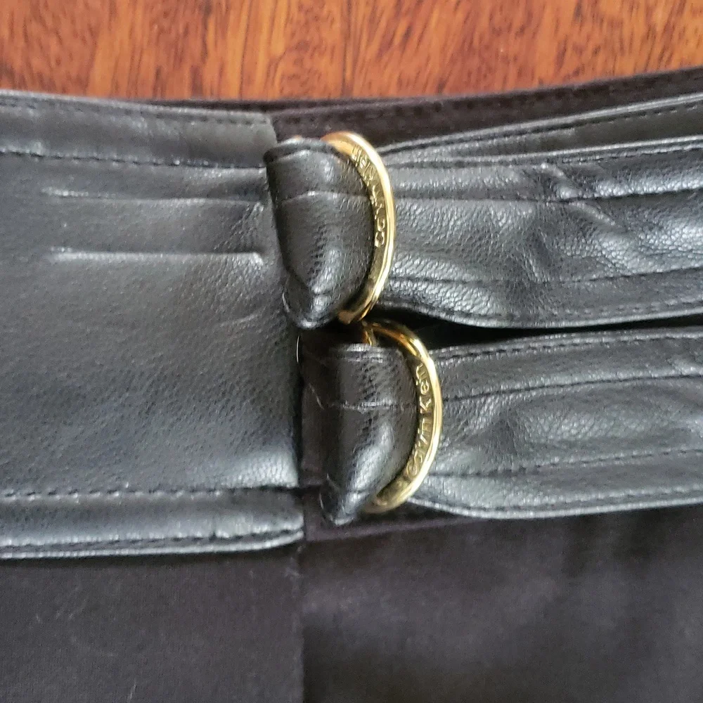 CALVIN KLEIN Black Pencil Skirt with Faux Leather Belt SIZE 14